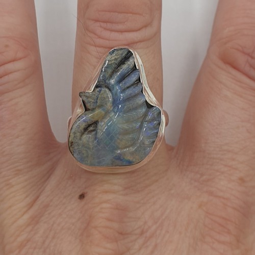 925 Sterling Zilveren Ring Zwaan cut out from Boulder Opal 19 mm