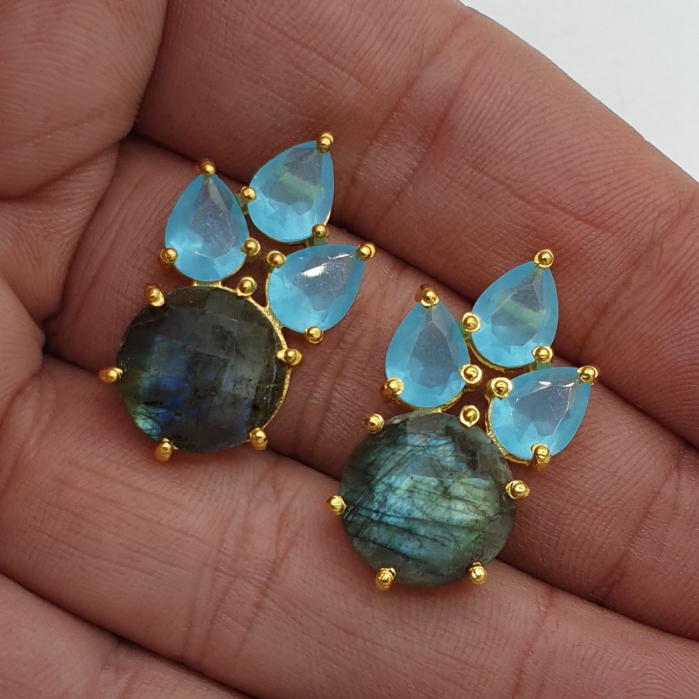 Gilded earrings with chalcedony and labradorite