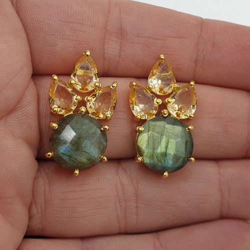 Gilded earrings with Citrien Quartz and Labradorite