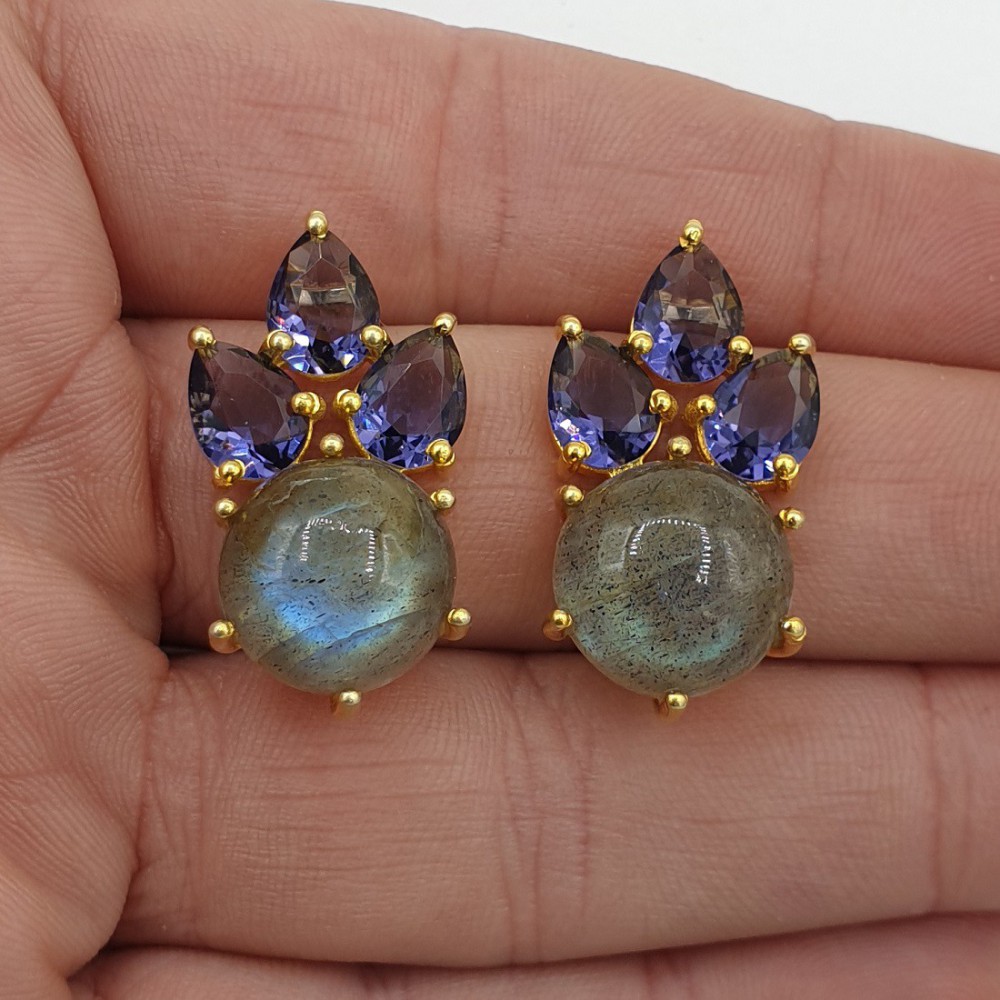 Gilded earrings with amethyst Quartz and Labradorite