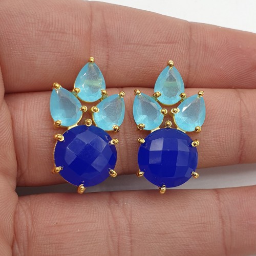 Gilded earrings with aqua...