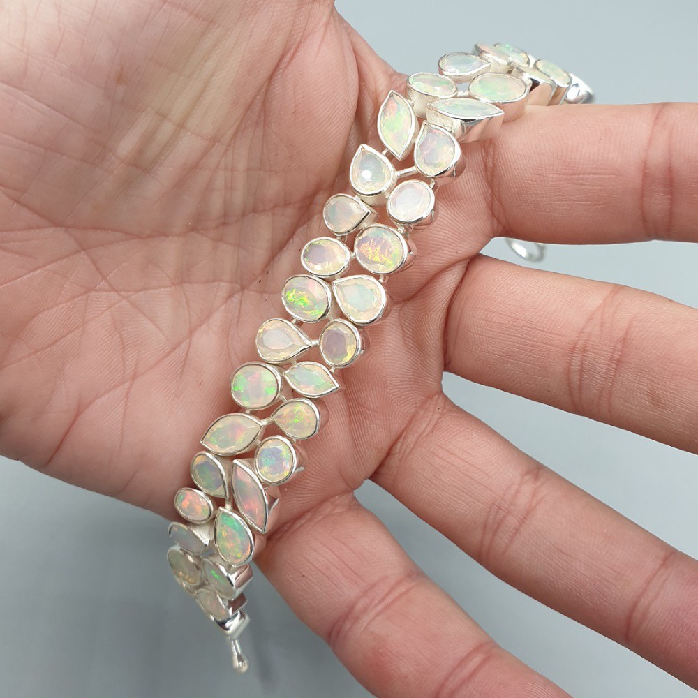 925 Sterling silver bracelet set with Ethiopian opals