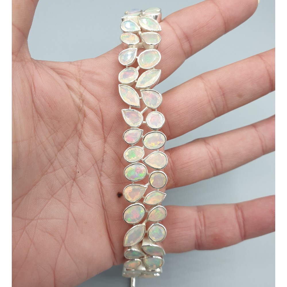 925 Sterling silver bracelet set with Ethiopian opals