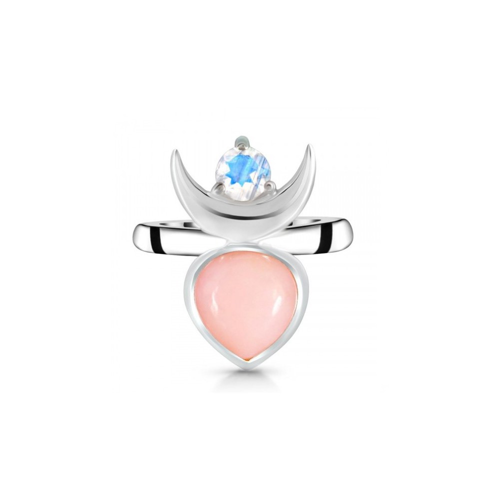 925 Sterling Silver ring Moonstone and Pink Opaal