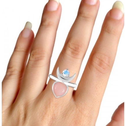 925 Sterling Silver ring Moonstone and Pink Opaal