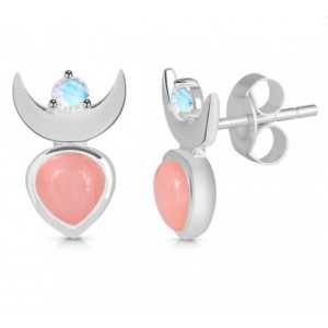 925 Sterling zilveren oorknoppen Maansteen roze Opaal