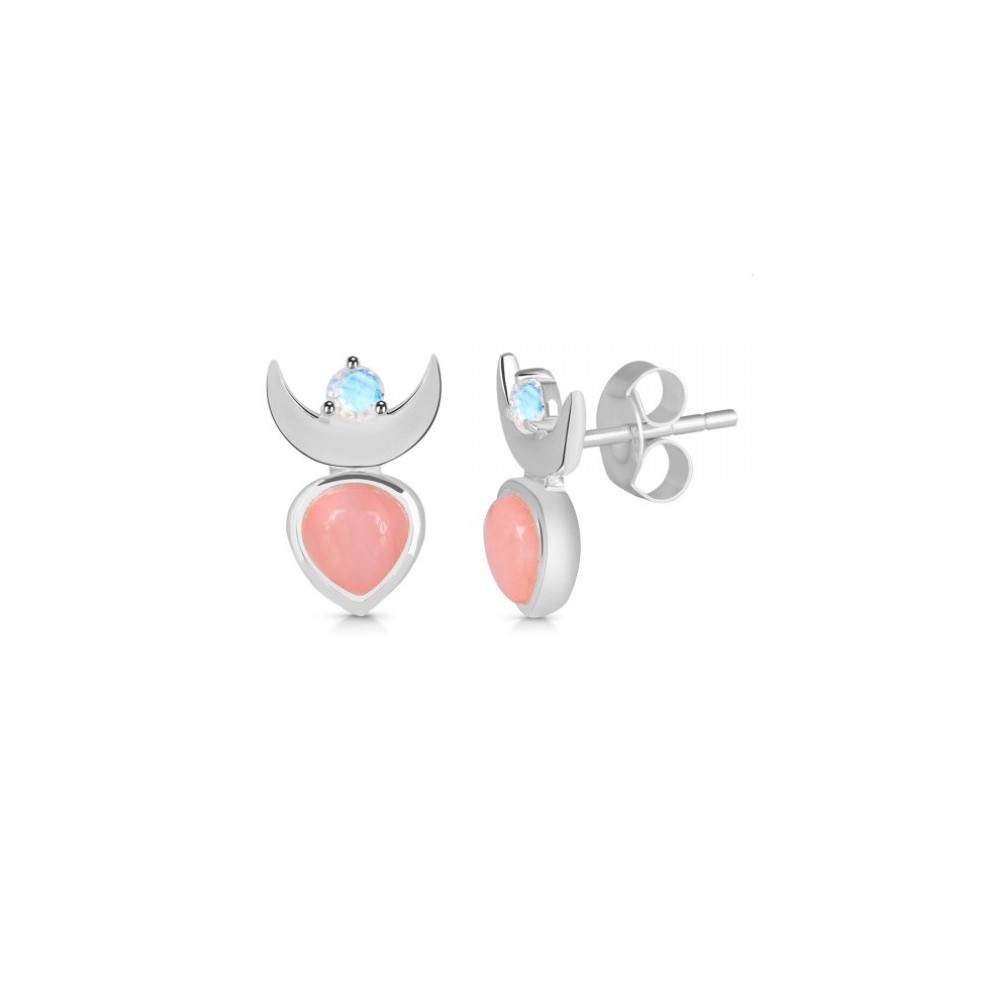 925 Sterling Silver ear buttons Maansteen Pink Opaal