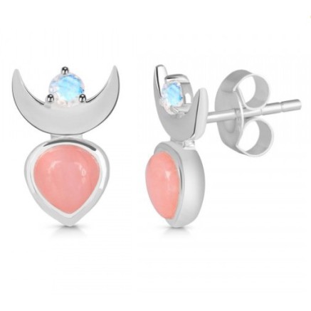 925 Sterling Silver ear buttons Maansteen Pink Opaal