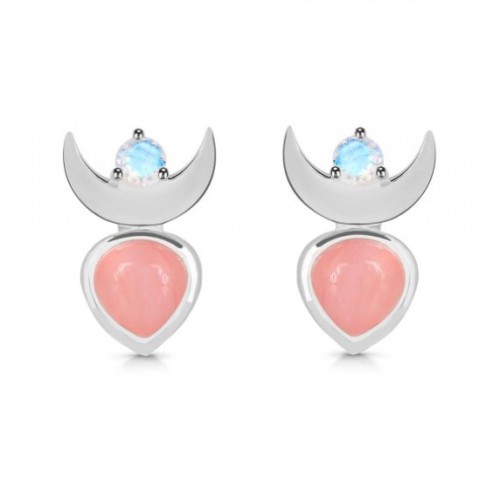 925 Sterling Silver ear buttons Maansteen Pink Opaal