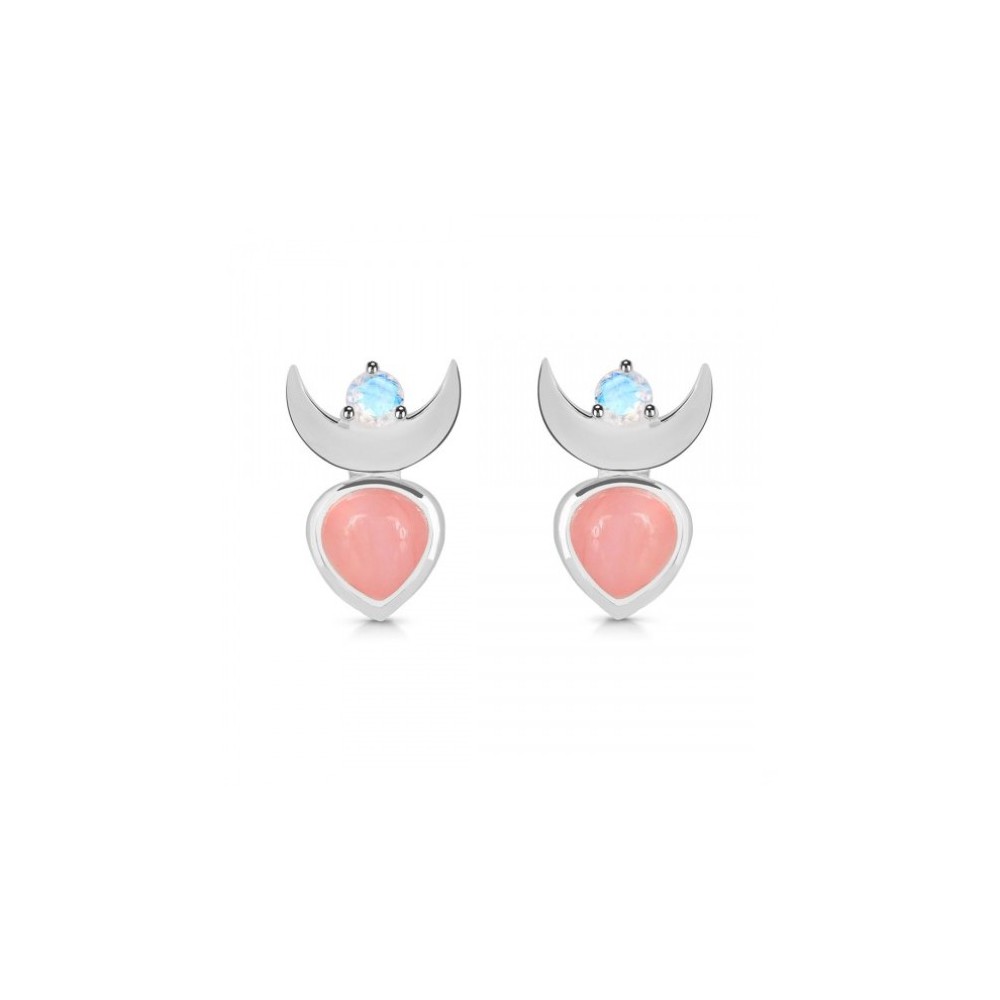 925 Sterling Silver ear buttons Maansteen Pink Opaal