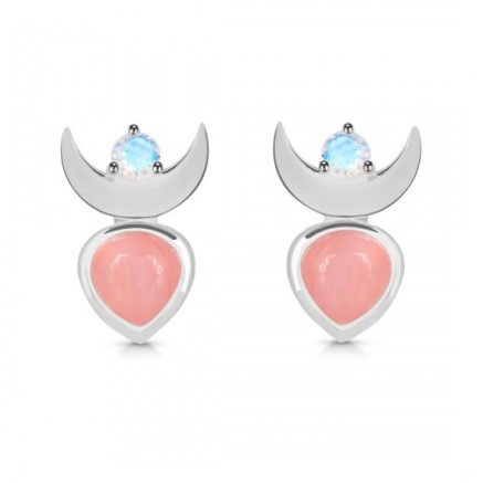 925 Sterling Silver ear buttons Maansteen Pink Opaal