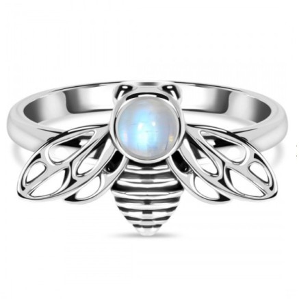 925 Sterling silver ring with small round moonstone