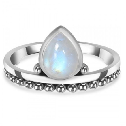 925 Sterling silver ring drop -shaped moonstone