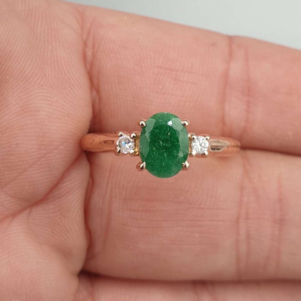 Rosé gilt ring with emerald 18 mm