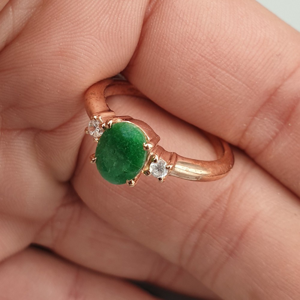 Rosé gilt ring with emerald 18 mm