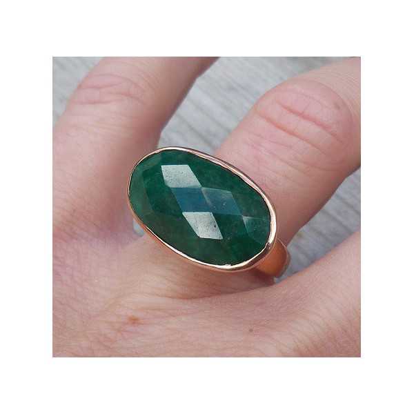 Vergulde ring met dwarsliggende ovale Emerald 17.3 mm