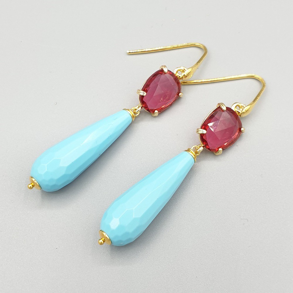 Gilded earrings turquoise and crystal