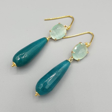 Gilded earrings Cat Eye and Jade