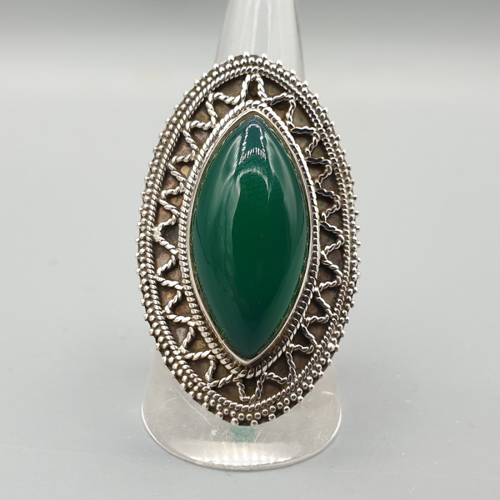 925 Sterling Zilveren Ring with Marquise Green Onyx