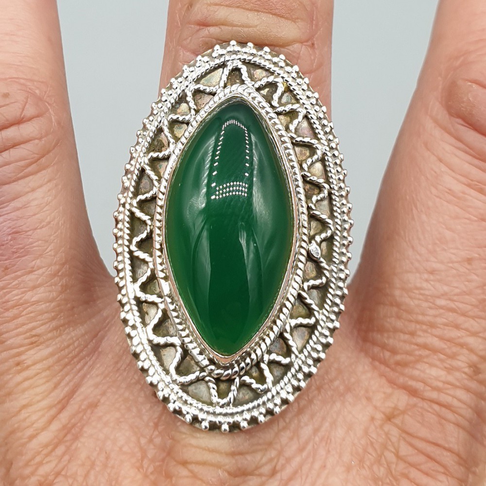 925 Sterling Zilveren Ring with Marquise Green Onyx