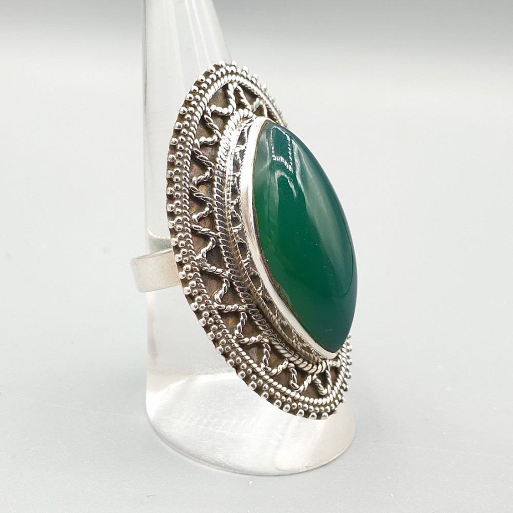 925 Sterling Zilveren Ring mit Marquise Green Onyx