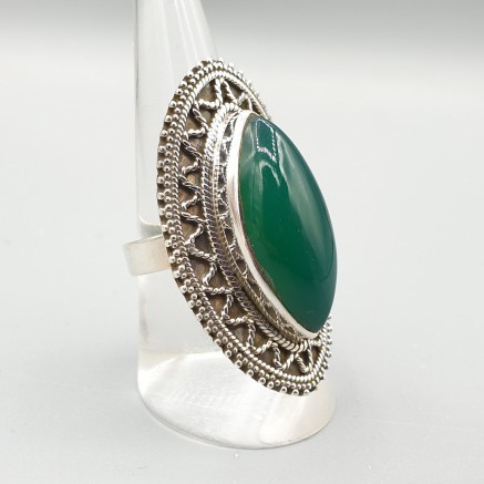 925 Sterling Zilveren Ring with Marquise Green Onyx