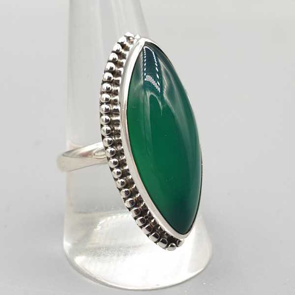 925 Sterling zilveren ring marquise groene Onyx 19 mm