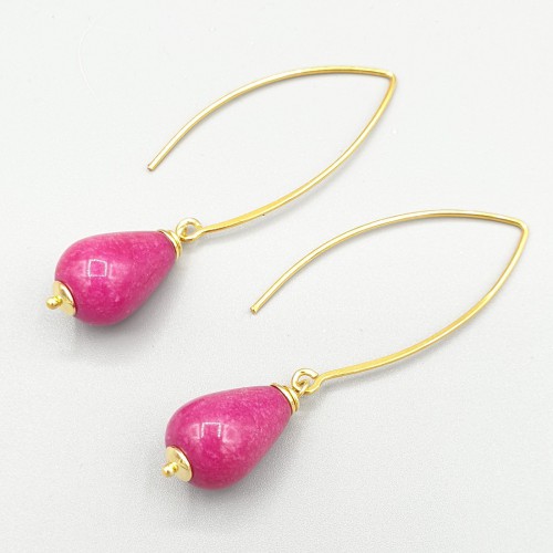 Gilded earrings fuchsia pink jade drop