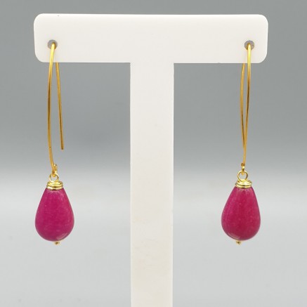 Gilded earrings fuchsia pink jade drop