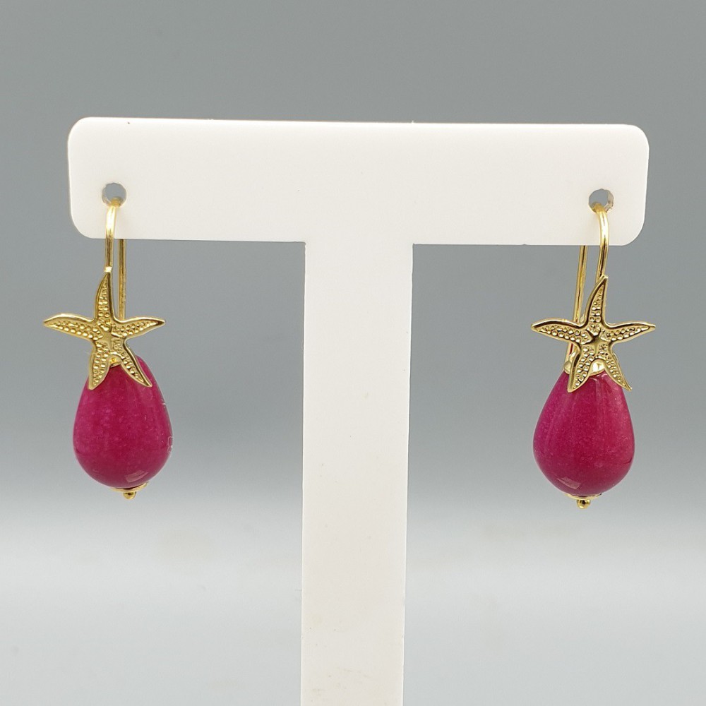 Gilded earrings fuchsia pink jade