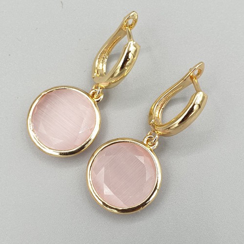 Gilded earrings round pink...