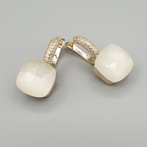 Gilt earrings square white cat eye