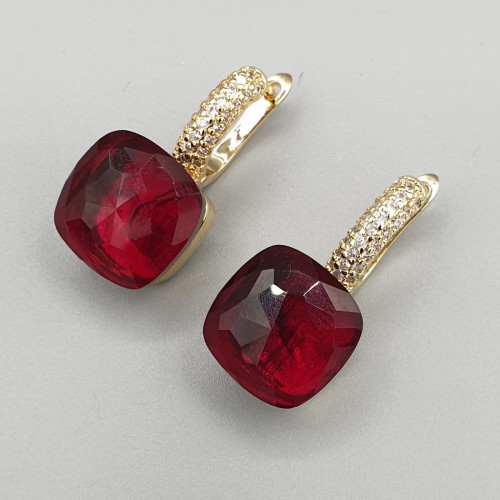 Gilded earrings square red...