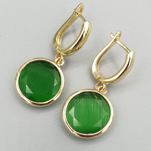 Gilded earrings round green...