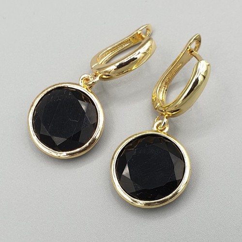 Gilt earrings round black...