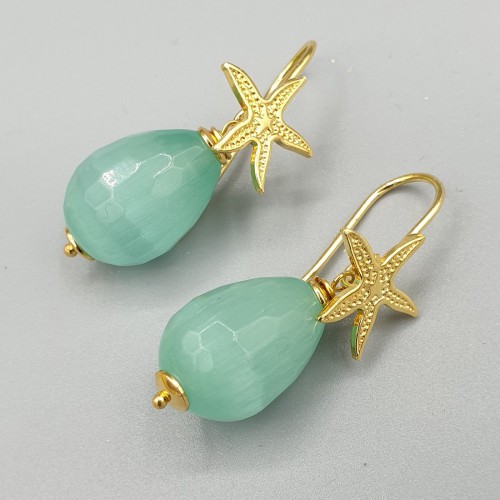 Earrings with mint green cat eye drop