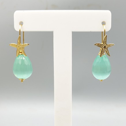 Earrings with mint green cat eye drop