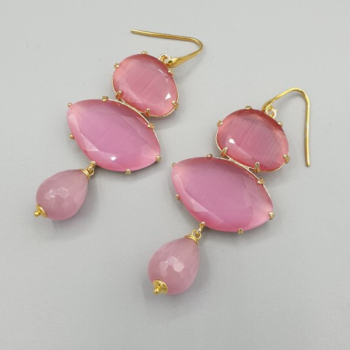 Gilded earrings with pink...