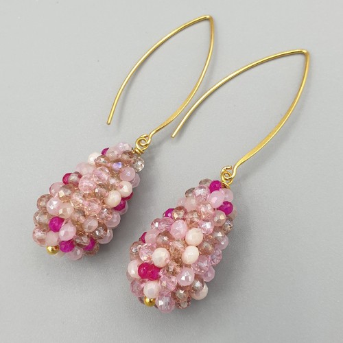 Earrings with a drop of mixed pink crystals