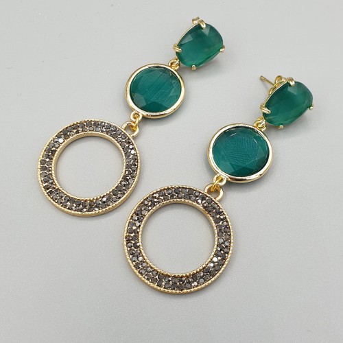 Gilded earrings with green...