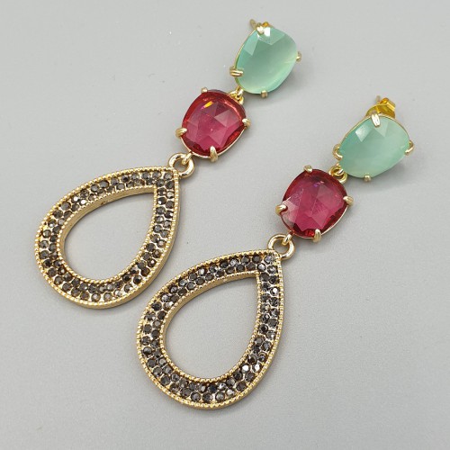 Gilded earrings with cat eye and markasite