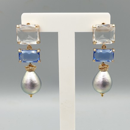 Gilded earrings crystal and cotton pearl