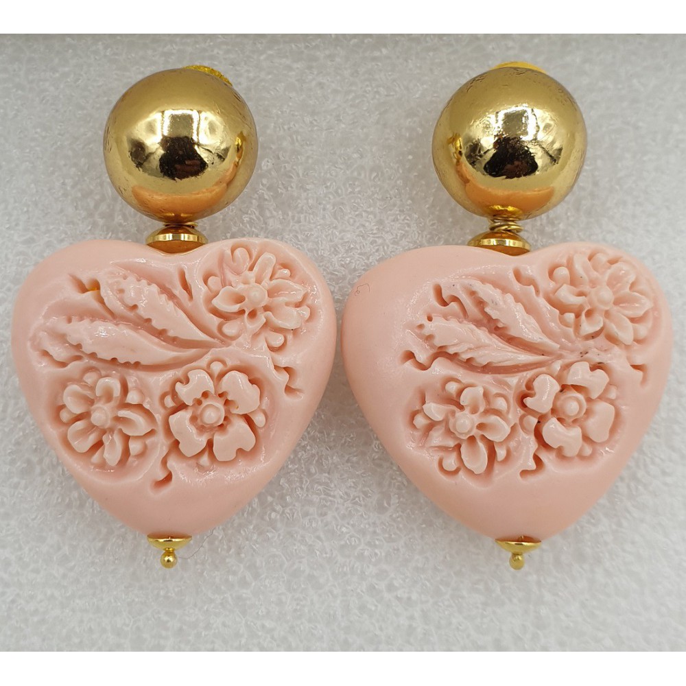 Gilded earrings cut Resin Hart Pink