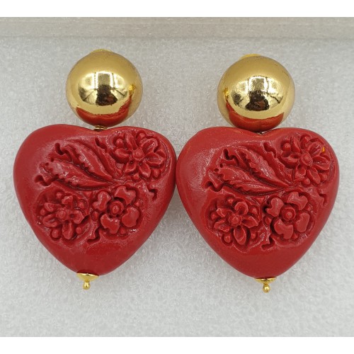 Gilt earrings cut Resin Hart Rood