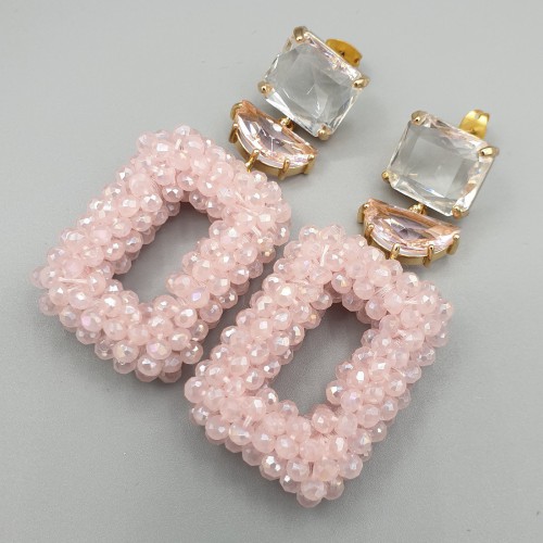 Gilded earrings with crystal and pink crystals