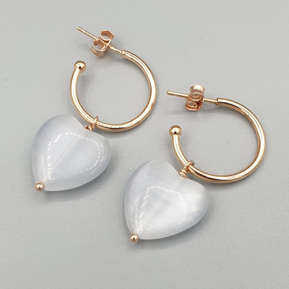 Creoles with white cat eye heart