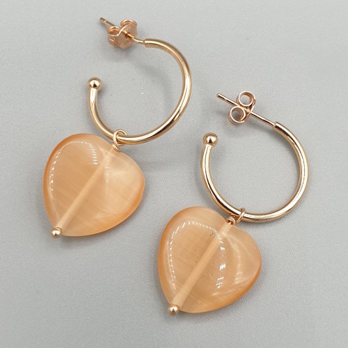 Creoles with orange cat eye heart