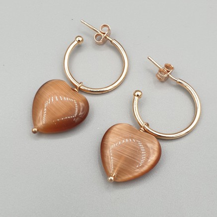 Creoles with brown cat eye heart