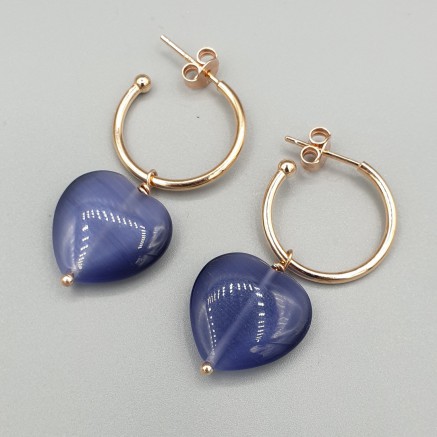 Creoles with purple blue cat eye heart