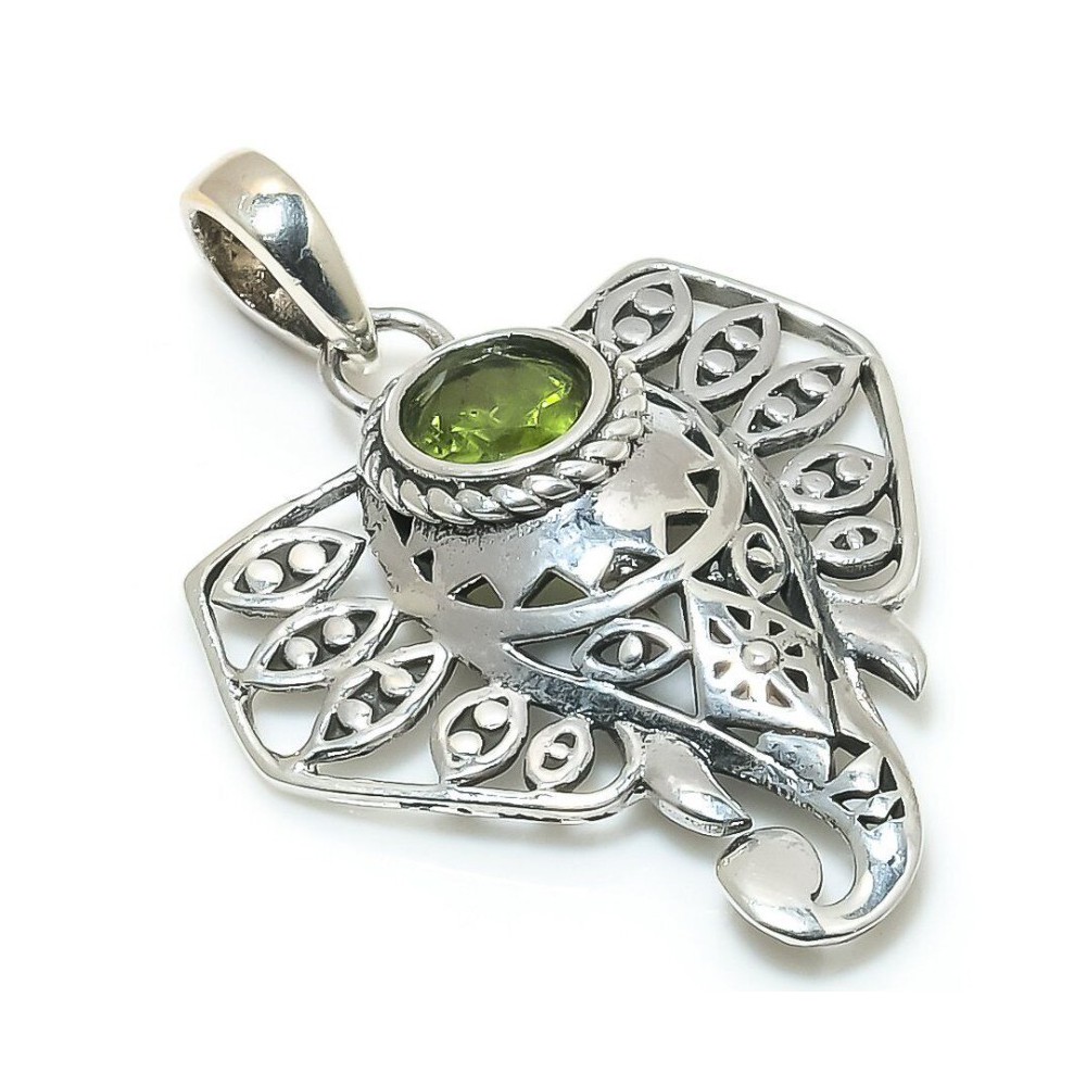 925 Sterling Silver Pendant Elephant with Peridot